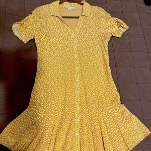 American Eagle classic mustard colored w cream flower print dress size Small GUC